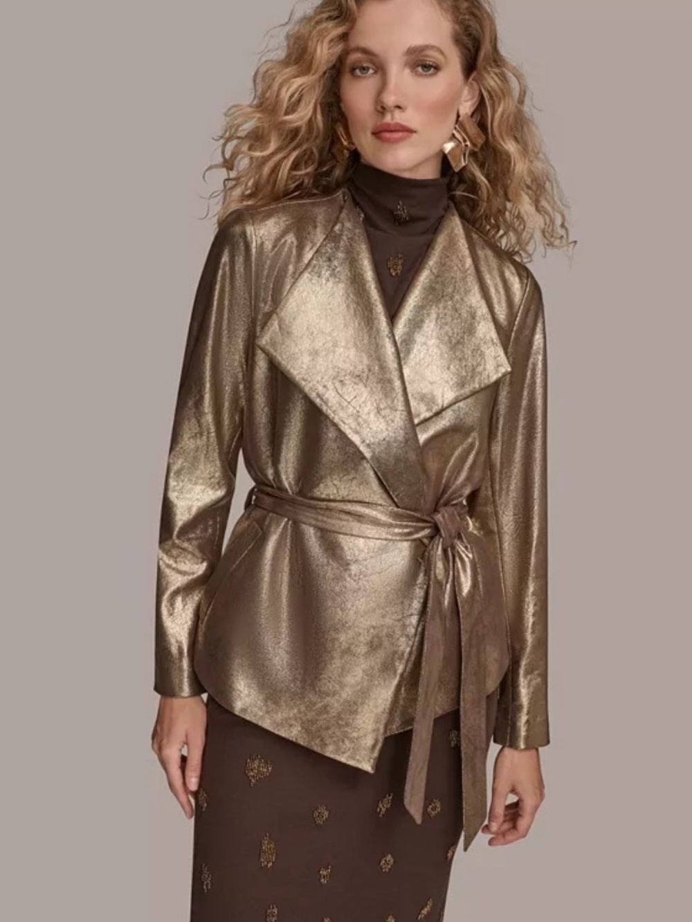 Donna Karan New York Women's Self Tie Belt Metallic Belted Jacket